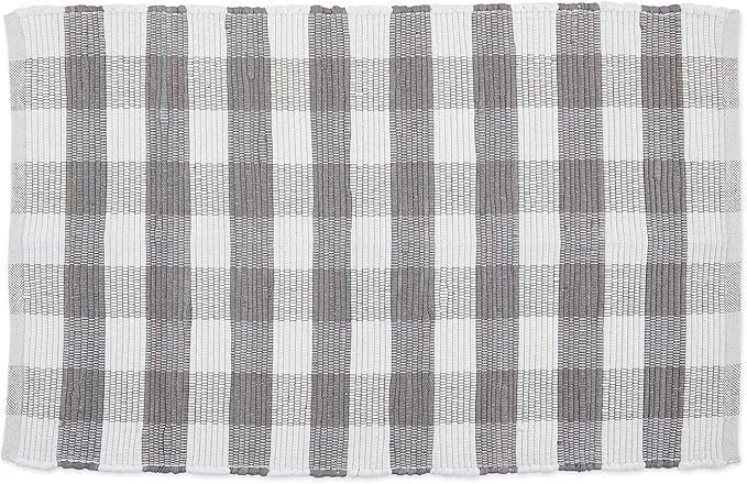 DII Buffalo Check Rug Collection, Hand Dyed Reversible Chindi Rug, 26x40, Gray