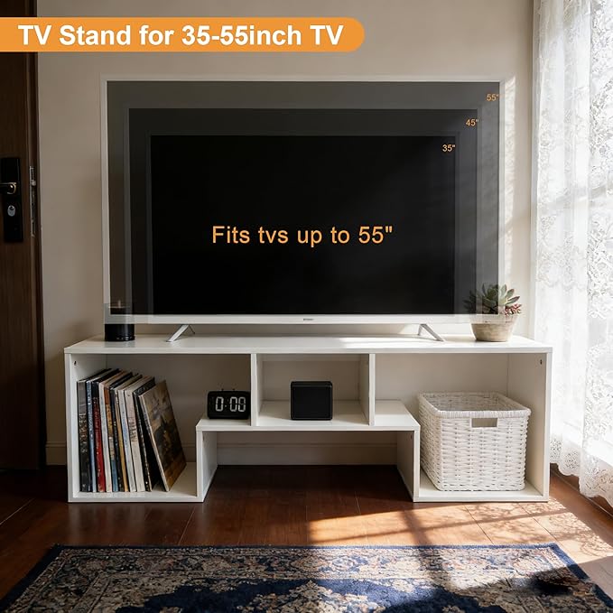 Lightdot TV Stand for TVs up to 55'', Modern Entertainment Center with Open Storage Shelf Large capacity for collection, Media Table TV Console for Living Room/Bedroom/Sofa Cabinet,Easy Assembly-White