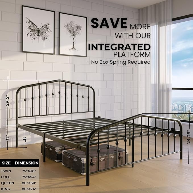 Golden Gate Beds Metal Platform Bed Frame with Antique Victorian Wrought Iron-Art Headboard and Footboard (Black, Queen (U.S. Standard), Washington)