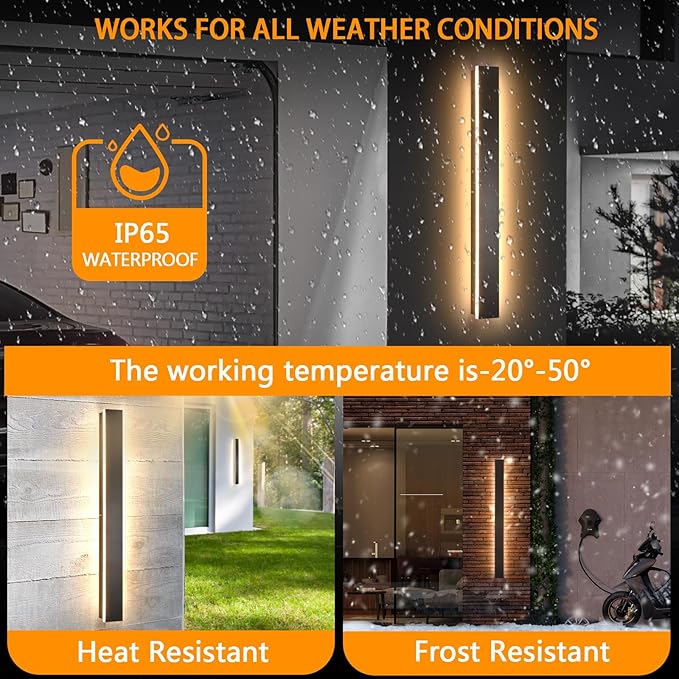 Modern Outdoor Wall Light, 47inch 2pack Exterior Lighting Fixture Wall Mount,Black IP65 Waterproof Porch Lights Wall Sconce,3000K Long LED Linear Outside Lighting for Garage, House,Front Door