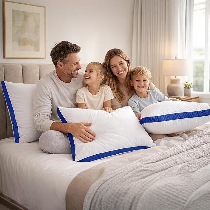 LUX Décor Gusseted Style Soft Hotel Pillows Set of 2 – for Side, Stomach & Back Sleepers - Down Alternative Hotel Bed Pillows – 100% Microfiber Cover, Virgin PSF Fill – Blue, Queen 26x18