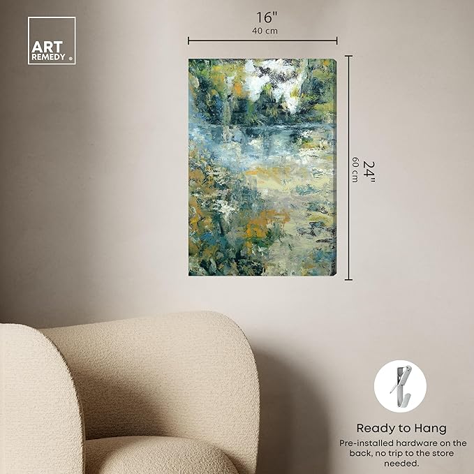 Art Remedy Green Moss Monet Garden Green Abstract Canvas Wall Art, Gallery Wrapped, 16"x24"