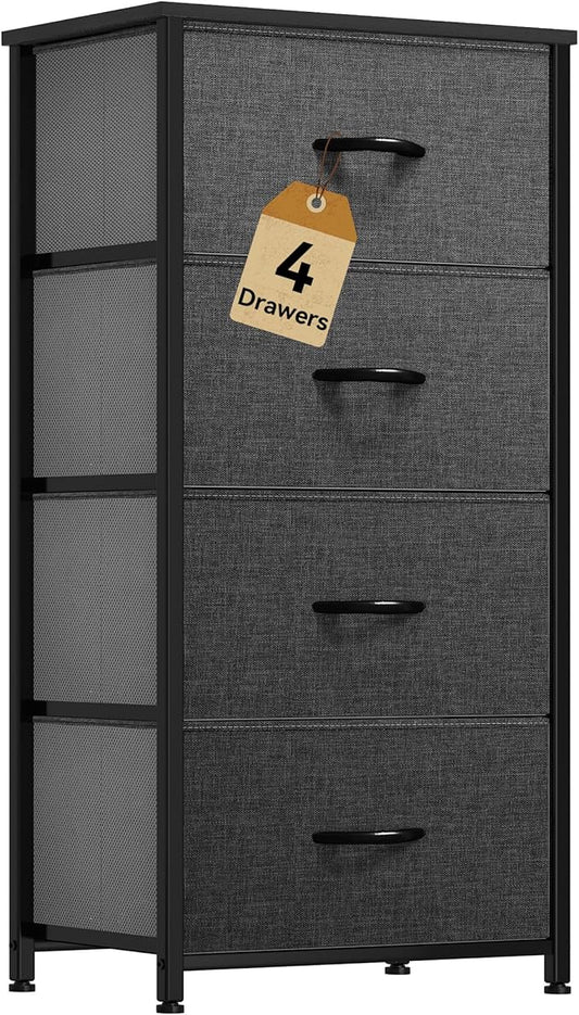 DWVO Storage Tower with 4 Drawers - Fabric Dresser, Organizer Unit for Room, Living Room, Closets - Sturdy Steel Frame, Easy Pull Fabric Bins & Wooden Top