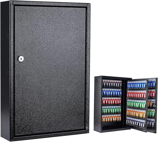 Furnishh Key Box Wall Mount 200 Position Metal Locking Key Cabinet Organizer with Key Tags Key Safe Security Storage Lockbox Holder for Valets, Hotels, Car and House Keys, Key Keeper Box - Black