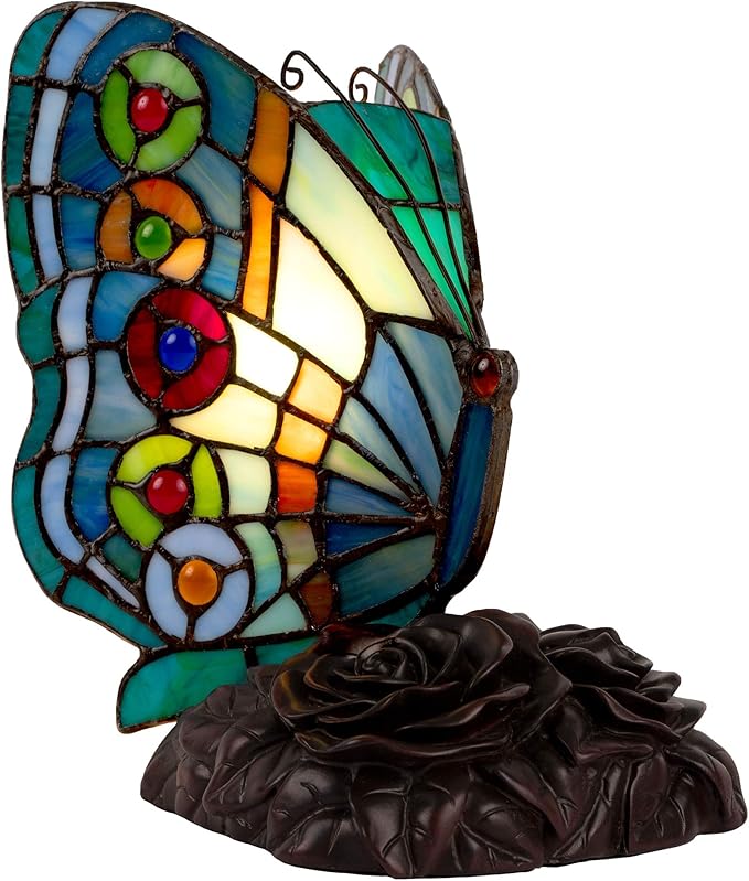 Lavish Home Tiffany Style Butterfly Lamp - Stained Glass Table or Desk Light LED Bulb Included - Colorful Vintage Look Butterfly Décor