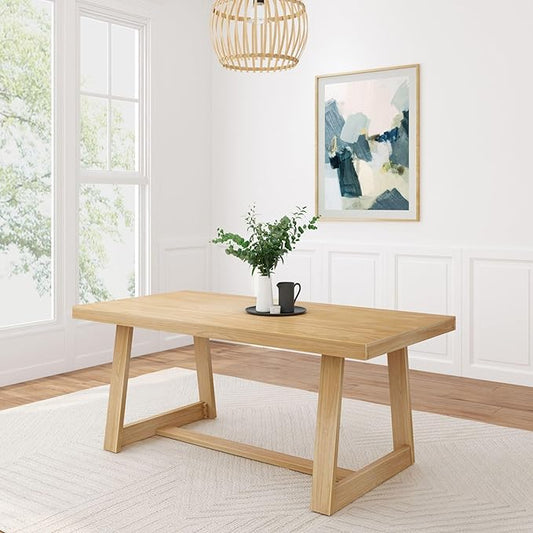 Plank+Beam 72 Inch Farmhouse Dining Table,Solid Wood Rustic Kitchen Table, for Dining Room, Home Office, Living Room Furniture, Easy Assembly, Blonde Wirebrush