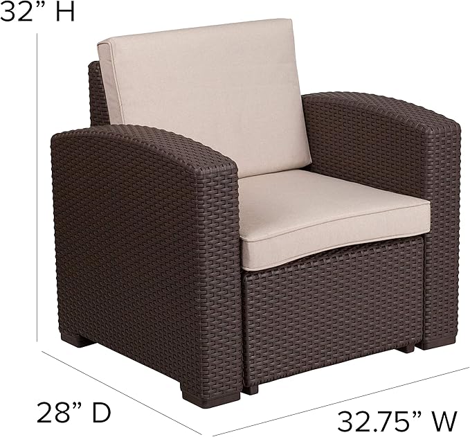 Flash Furniture Seneca Chocolate Brown Faux Rattan Chair with All-Weather Beige Cushion