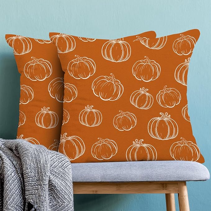 BETGINY Fall Pillow Covers 18X18 Inch Set of 2 for Fall Decor Throw Pillow Covers Orange Pumpkin Cushion Cases Autumn Thanksgiving Decorative Outdoor Pillows for Couch Home Sofa Living Room
