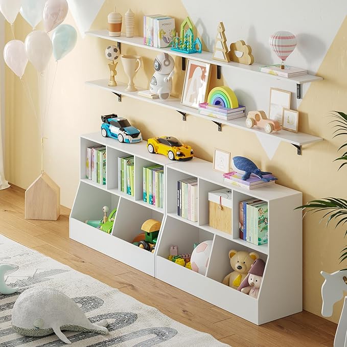 DINZI LVJ Toy Storage Organizer, Kids Bookshelf, Wood Toy Storage Cabinet, 5 Cubby Children Bookcase, 39.4" L Toddler Book Shelf for Playroom, Living Room, Nursery, Hallway, School, White