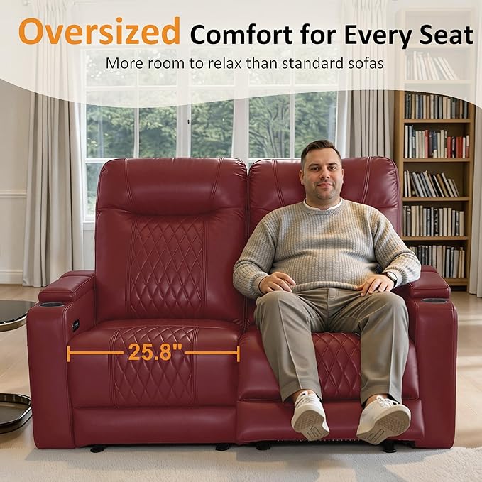 MCombo 65" Zero Gravity Oversized Power Reclining Loveseat with Adjustable Headrest for Living Room, Double Recliner Sofa with USB & Type C Port, Armrest Storage & LED Light HTS401SET