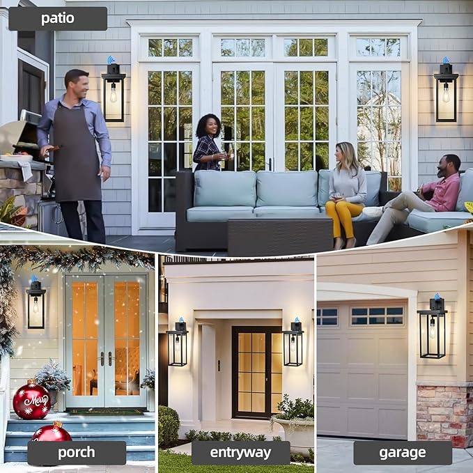 Large Exterior Lighting Fixtures Modern Wall Lantern,Outdoor Wall Lights with Clear Glass Shade,Outdoor Lamps for Patio Porch,Waterproof Outside Exterior Lights，Dusk to Dawn 20IN-2 Packs