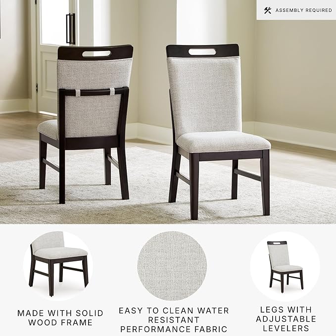 Signature Design by Ashley Neymorton Solid Wood Frame Dining Chair, Stain Resistant, Set of 2, Light Gray/Brown