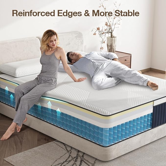 King Mattress, 14Inch Medium Plush Hybrid Memory Foam Mattress, 7-Zone Individual Pocket Springs King Size Mattress in a Box, Supportive & Pressure Relief, CertiPUR-US Certified, 76"*80"