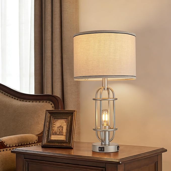 Table Lamps for Living Room Set of 2, 22.3" Farmhouse Lamps for Nightstand, Industrial Table Lamps for Bedroom with USB Ports, Bulbs Included
