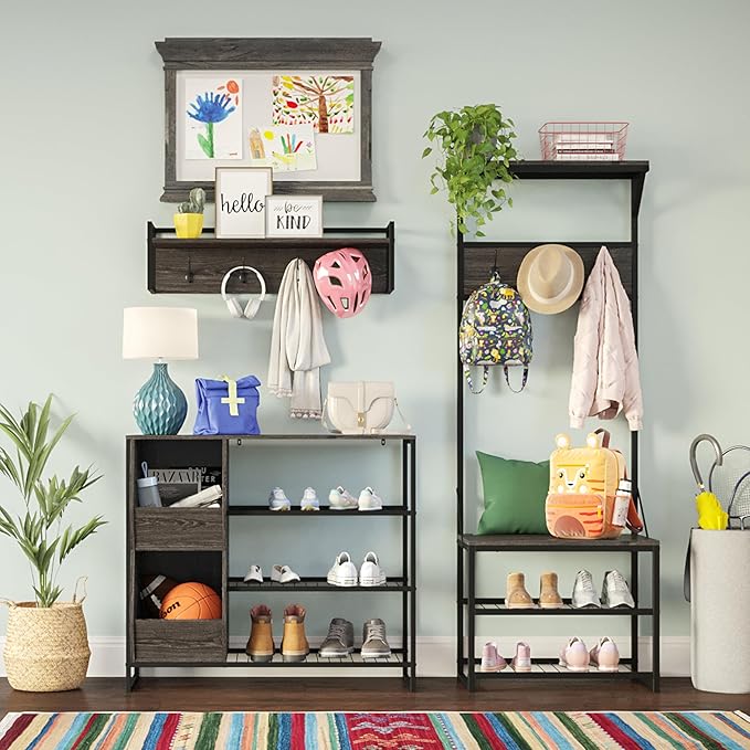 RiverRidge Afton 3-Tier Shoe Organizer with Storage Bins, Holds 6-9 Pairs - Sturdy Shoe Storage Organizer with Metal Frame Shoe Rack for Entryway