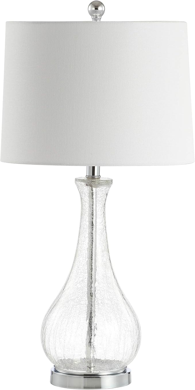 SAFAVIEH Lighting Collection – Finnley Modern Clear Glass 28-Inch Table Lamp, LED Bulb Included, Bedroom Living Room Home Office Nightstand Desk (TBL4206A)