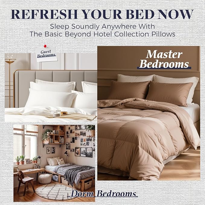 Basic Beyond Bed Pillows Standard Size Set of 4 - Down Alternative Pillows for Sleeping, Soft 20 x 26 Inches 4 Pack Standard Pillows for Back, Stomach or Side Sleepers, White