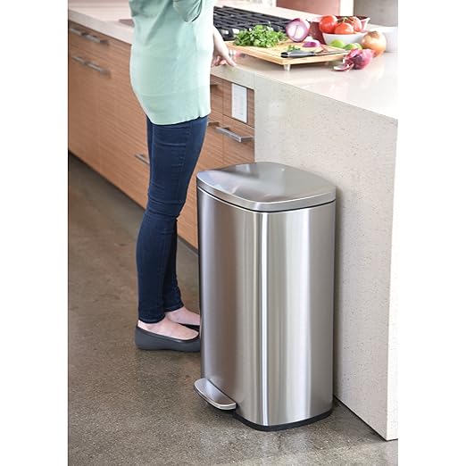 iTouchless SoftStep 13.2 Gallon Step Kitchen Trash Can with Lid and Odor Filter, 50 Liter Trashcan for Home Office Garage Bedroom Bathroom Living Room Silent Lid Close Stainless Steel Slim Wastebasket