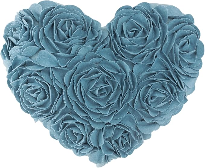 JWH Heart Flower Throw Pillow Covers Decorative Floral Shaped Accent Cushion Soft Pillowcase for Sofa Couch Living Room Bed Chair 14x16 Inches Teal Blue
