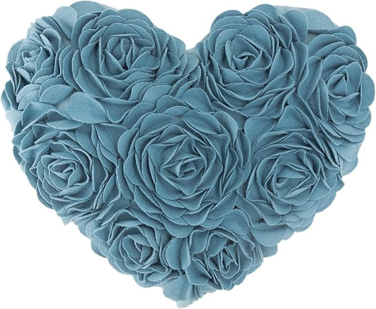 JWH Heart Flower Throw Pillow Covers Decorative Floral Shaped Accent Cushion Soft Pillowcase for Sofa Couch Living Room Bed Chair 14x16 Inches Teal Blue