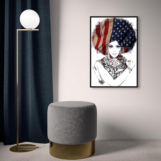 The Oliver Gal Artist Co. People Framed Wall Art Canvas Prints 'New American Woman' Portraits Home Décor, 16" x 24", White, Black