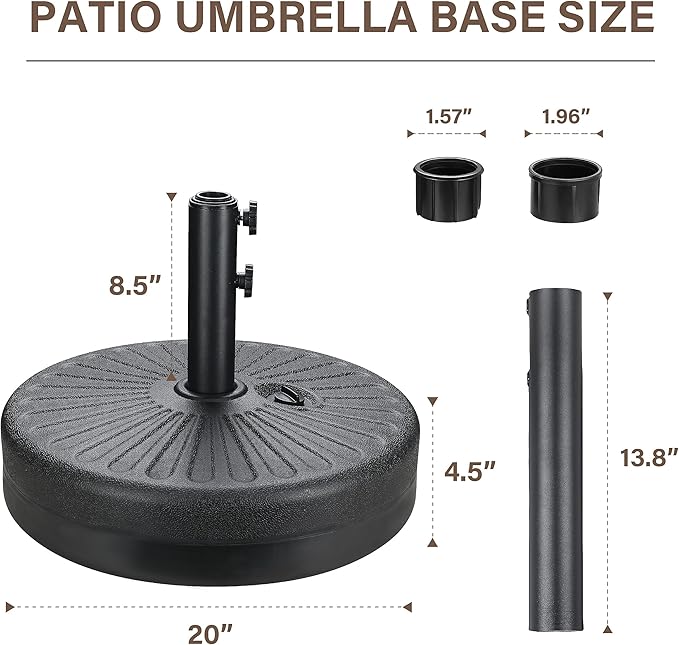 YSSOA 9' Patio Umbrella with 50lbs 20" Capacity Fillable Heavy Duty Round Base, 8 Sturdy Ribs, for Outdoor Lawn, Deck, Poolside, Tan and Black