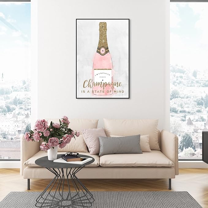 The Oliver Gal Artist Co. Drinks and Spirits Wall Art Framed Canvas Prints 'Champagne Mind Glitter' Champagne