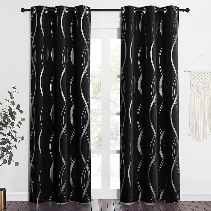 NICETOWN Blackout Curtain Panels 84 inches - Light Reducing Thermal Insulated Solid Grommet Blackout Curtains/Panels/Drapes for Living Room/Nursery/Kids Room (Set of 2, 42" Wide, Black)