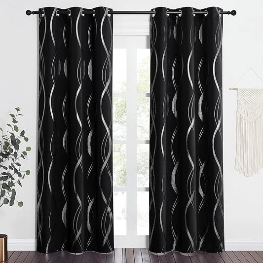 NICETOWN Blackout Curtain Panels 84 inches - Light Reducing Thermal Insulated Solid Grommet Blackout Curtains/Panels/Drapes for Living Room/Nursery/Kids Room (Set of 2, 42" Wide, Black)