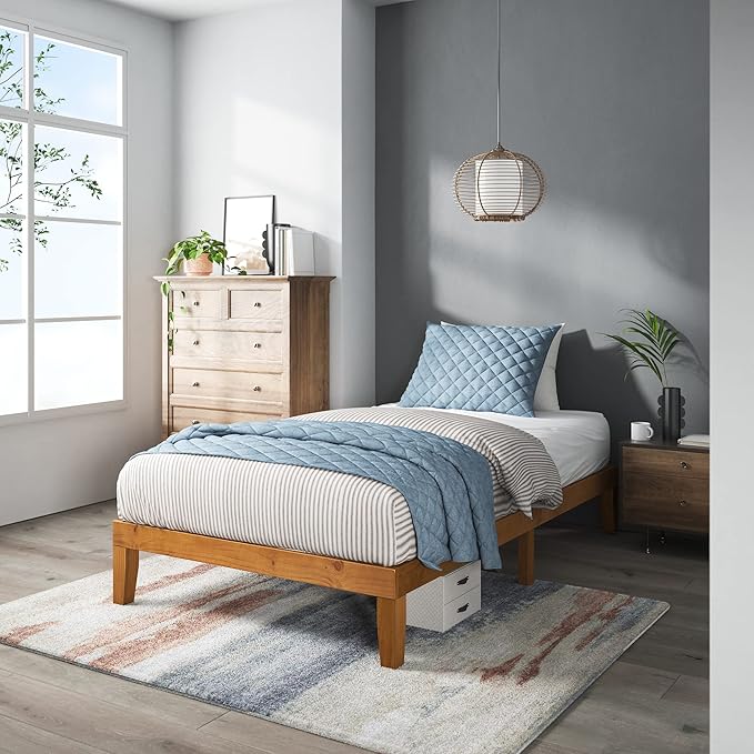 Zinus Alexia Wood Platform Bed Frame, Solid Wood Foundation, No Box Spring Needed, Wood Slat Support, Easy Assembly, Rustic Pine, Twin