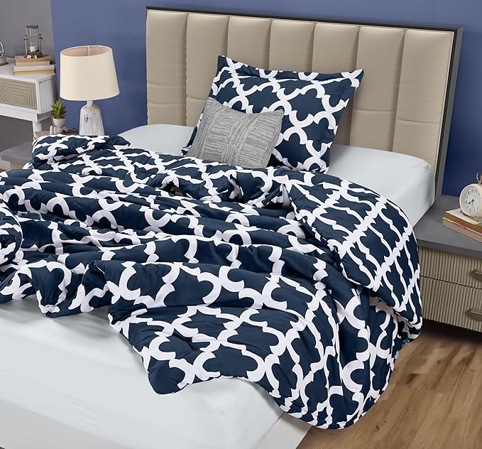 Twin Comforter Set 2 Piece Navy by Utopia Bedding, Printed Comforters Twin Size, Bedding Comforters Sets, Down Alternative Soft Bed Set, 1 Comforter (64 x 88 inches) 1 Pillow Shams (20 x 26 inches)