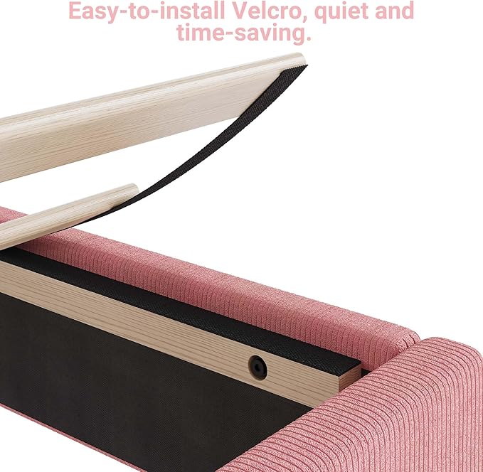Twin Size Velvet Bed Frame, Corduroy Upholstered Twin Bed Frames Platform with Adjustable Headboard, Cute Velvet Twin Bed, Strong Wooden Slats, No Box Spring Needed, Noise Free, Easy Assembly, Pink