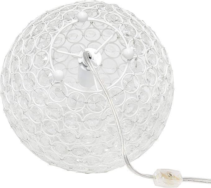 Elegant Designs LT1067-WHT 10" Elipse Crystal Collection Metal Crystal Ball Sequin Table Desk Lamp for Accent Lighting, Décor, Living Room, White
