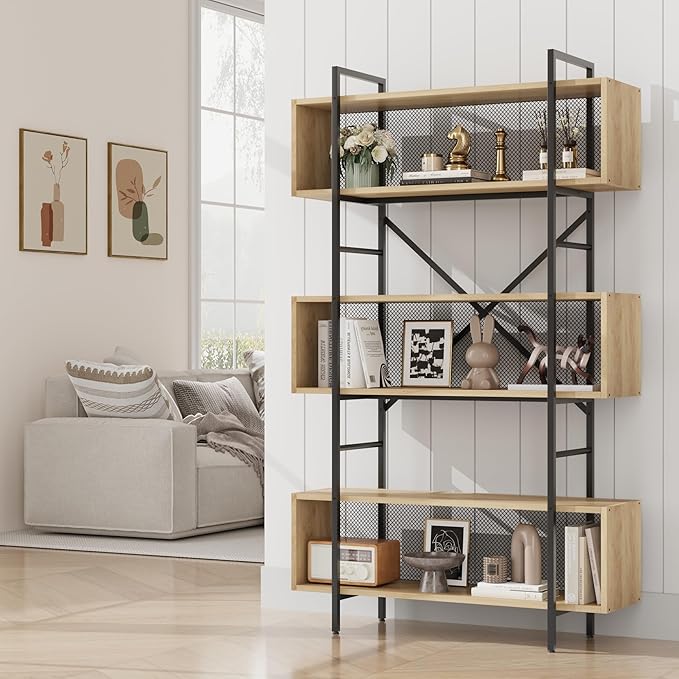 GAOMON 6 Tier Bookshelf with Storage, 71.3 Inch Tall Industrial Book Shelf with Open Display Bookshelves, 6 Shelf Bookcase with Metal Frame for Living Room, Bedroom and Home Office-Burlywood