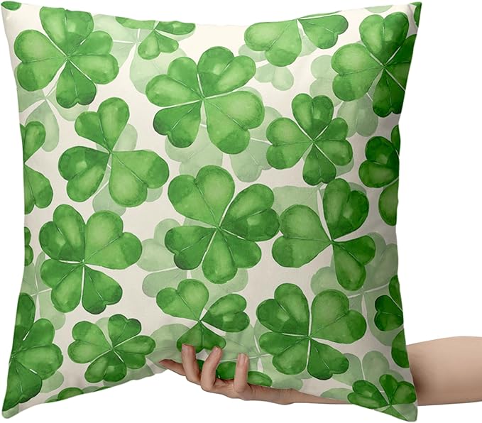 Saint Patricks Day Pillow Covers 16x16 Green Clover Pillow Case Set of 2 Lucky Charm Throw Pillow Covers St Patricks Cotton Blend Cushion Case for Living Room Sofa Couch