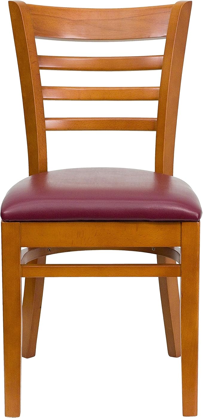 Flash Furniture HERCULES Series Ladder Back Cherry Wood Restaurant Chair - Burgundy Vinyl Seat