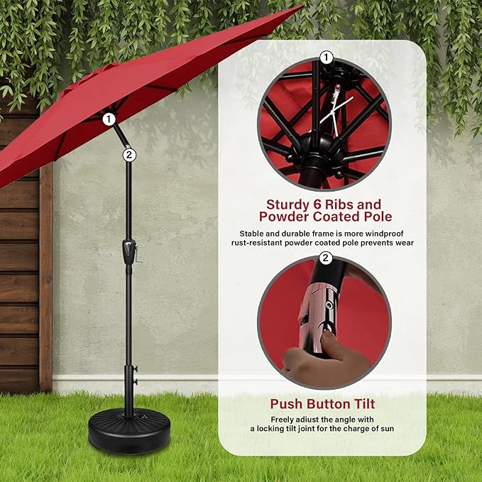 YSSOA 2 Pack 7.5' Patio Umbrella Outdoor Table Market Yard Umbrella with 6 Sturdy Ribs, Red
