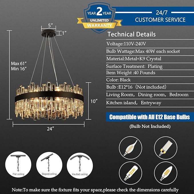 Crystal Chandeliers for Dining Room Lights Fixtures, 16 Lights Luxury Gold Modern Chandeliers for Bedroom, 2-Tier Round Crystal Lighting Fixtures for Living Room Entryway Kitchen Island D24 Inch