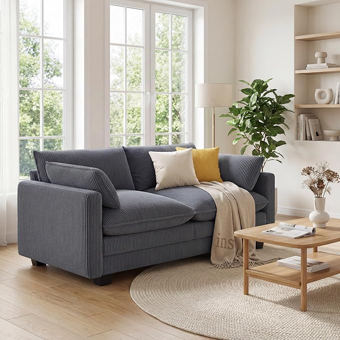 Gizoon 75” Small Cloud Loveseat Couches for Living Room, 2 Seater Love Seat Sofa with Comfy Deep Seat, Small Washable Couches with Removable Corduroy Cover for Apartment, Grey