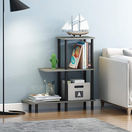 Furinno Turn-N-Tube 3-Tier Sofa Side Table Tall, French Oak Grey/Black