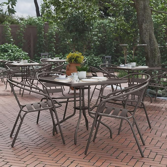 Flash Furniture Lila Metal Restaurant Stack Chairs with Metal Slats, Set of 4, Bronze