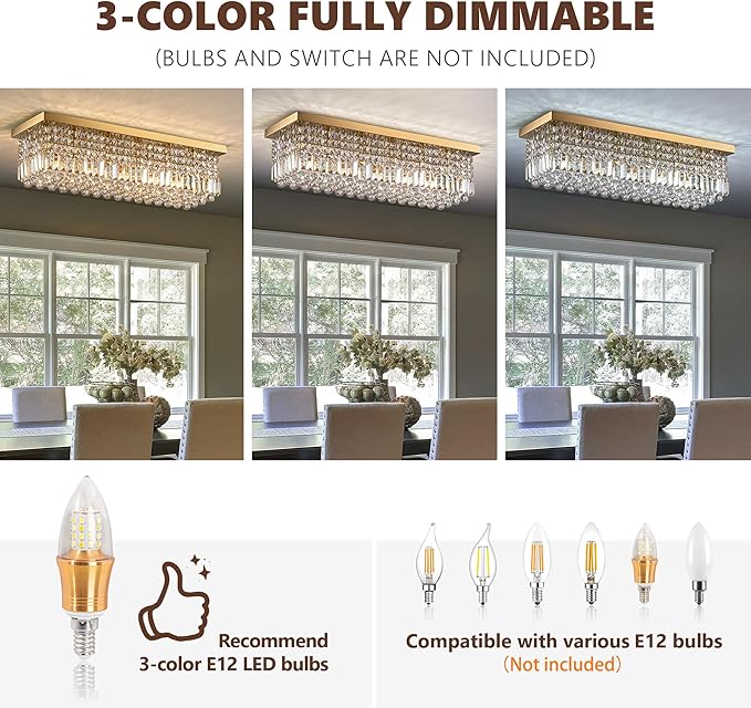 Crystal Chandeliers,6-Lights Gold Rectangular Chandelier,Crystals Pendant Light Fixture for Dining Living Room Kitchen Dining Room Bedroom Bathroom Hotel