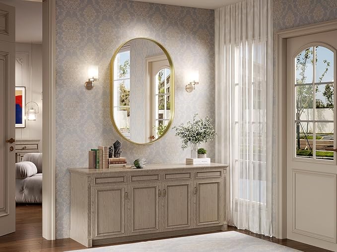Oval Mirror, 24"×32" Gold Bathroom Mirror, Oval Mirror for Bathroom, Gold Vanity Mirror for Wall, Entryway, Living Room, Wall Mount Mirrors Hangs Vertical or Horizontal