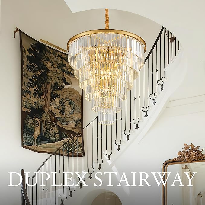 21-Light Gold Crystal Chandelier 29.92" Modern Crystal Pendant Ceiling Light Fixture 7-Tier Luxury K9 Crystal Chandeliers,for Living Room Hotel Lobby Restaurant Foyer High Ceiling