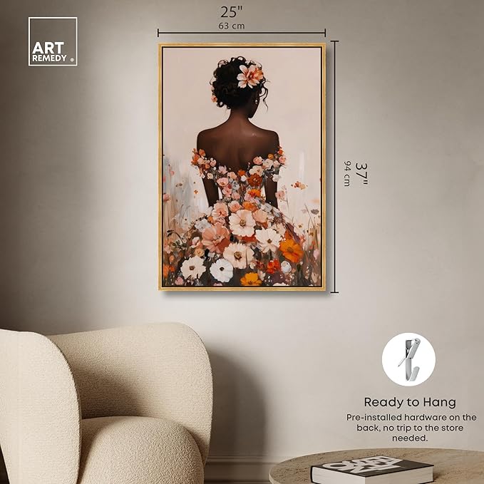 Autumn Bloom Dress Canvas Print Fashion Wall Decor by Art Remedy, Gold Frame, 24 x 36