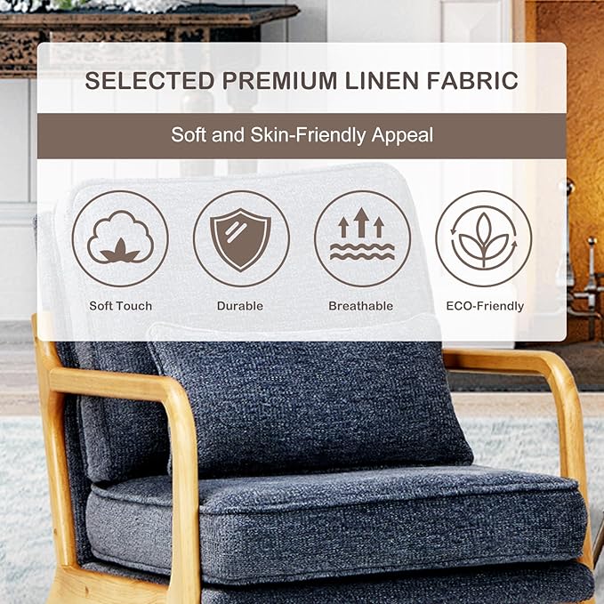 Modern Accent Chair Set of 2 with Lumbar Pillow, Relaxing Mid Century Chair Armchair with Solid Wood Frame & Soft Cushion, Reading Leisure Armchair for Living Room, Blue