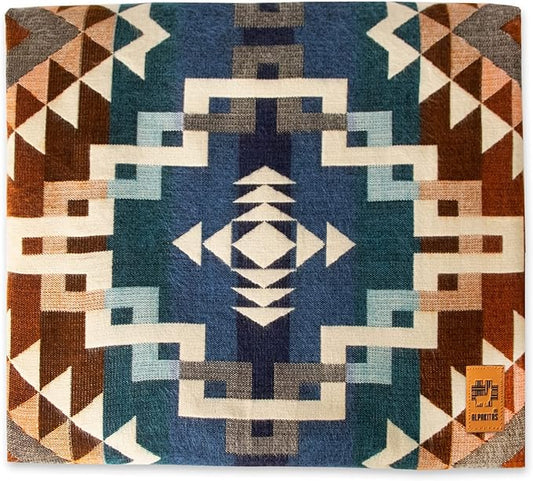 Alpaca Wool Blanket | King Size Throw Blanket | 90 x 75 inches | Soft, Hypoallergenic and Breathable | Lightweight Warm Blanket | Bed, Couch, Outdoor or Picnic (Orange & Blue)