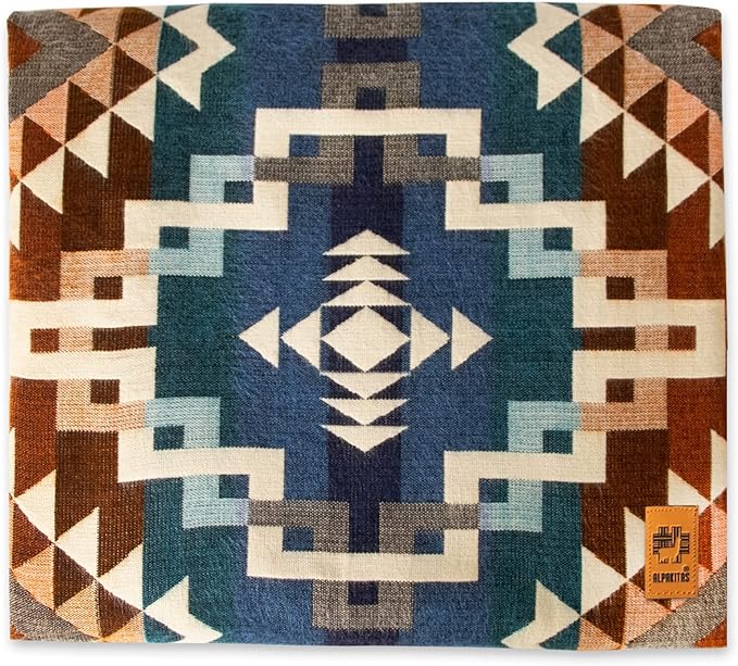 Alpaca Wool Blanket | Twin Size Throw Blanket | 70 x 45 inches | Soft, Hypoallergenic and Breathable | Lightweight Warm Blanket | Bed, Couch, Outdoor or Picnic (Orange & Blue)