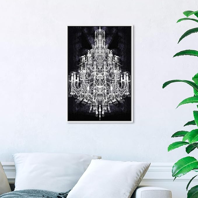 The Oliver Gal Artist Co. Fashion and Glam Framed Wall Art Canvas Prints 'Montecarlo Crystal' Chandeliers Home Décor, 16" x 24", White, Black