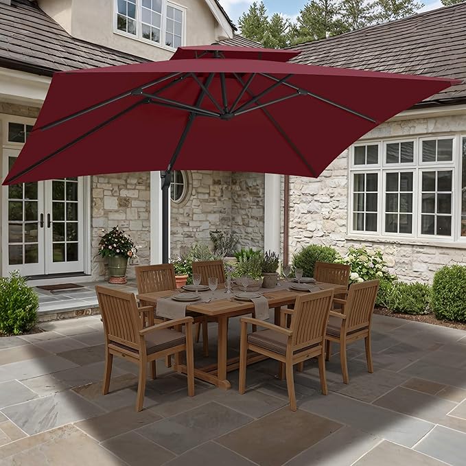 FLAME&SHADE 10 X 10 FT Cantilever Patio Umbrella - Large Offset Umbrella Outdoor Patio with 360-Degree Rotation and 3-Year Fade Resistance Fabric for Deck Pool Backyard Garden (Burgundy)